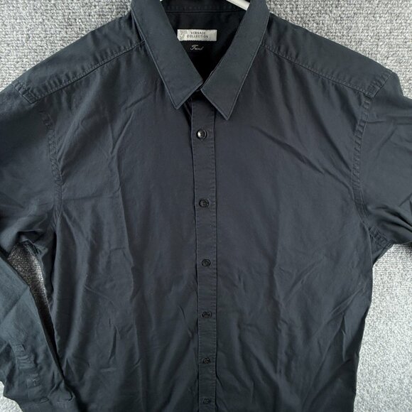 Versace Collection Trend Black Button Up Shirt Long Sleeve 17.5 (44) Cotton Men - Picture 1 of 16